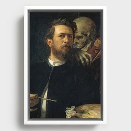 Self Portrait With Death Playing the Fiddle - Arnold Bocklin Framed Canvas