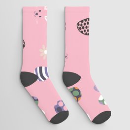 Cute Happy Easter Egg and Bunny Rabbit Pink Pattern Kawaii Socks