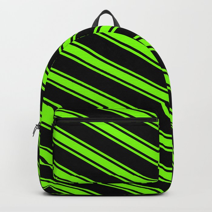 Black & Green Colored Pattern of Stripes Backpack