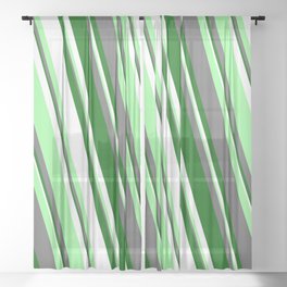 [ Thumbnail: White, Green, Dim Gray, and Dark Green Colored Lines Pattern Sheer Curtain ]