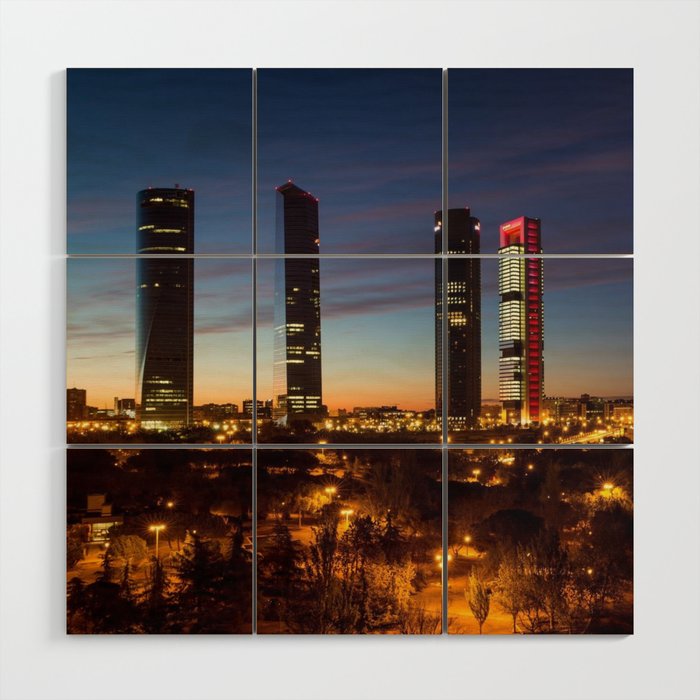 Spain Photography - Four Tall Buildings In Downtown Madrid Wood Wall Art