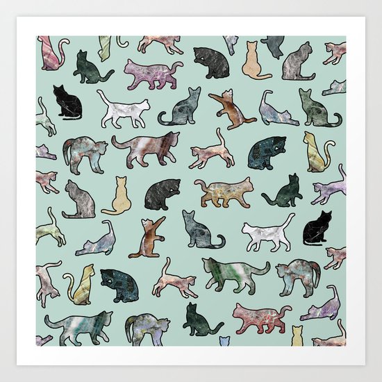 Cats shaped Marble - Mint Green Art Print