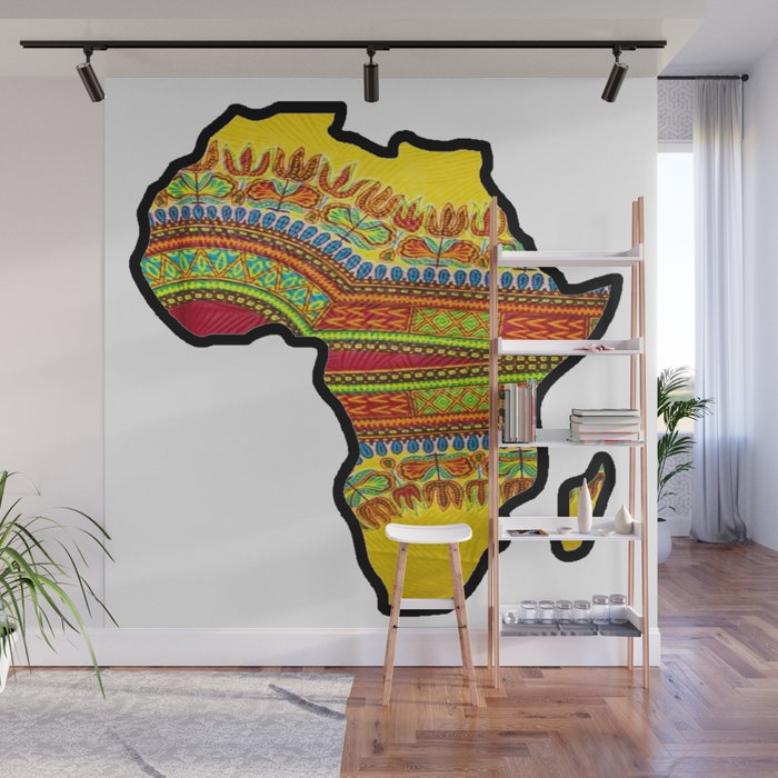 Gold Dashiki Africa Map Wall Mural by RetroVintageVibes Society6
