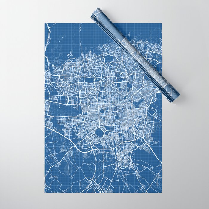 Tehran City Map of Iran - Blueprint Wrapping Paper