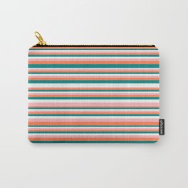 [ Thumbnail: Teal, Mint Cream, Light Pink, and Coral Colored Lines/Stripes Pattern Carry-All Pouch ]