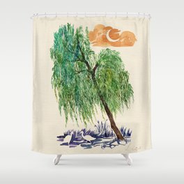 Willow Tree, Korean Traditional Style Painting Shower Curtain