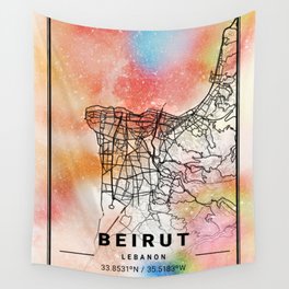 Beirut - Lebanon Fornax Watercolor Map  Wall Tapestry