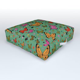 Bounty of Bright Butterflies - Green Outdoor Floor Cushion