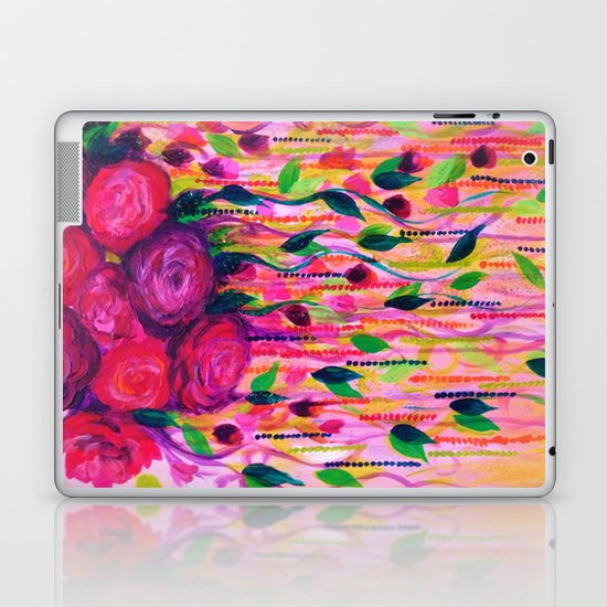 ROSES ARE RAD 2- Bold Pink Red Roses Floral Bouquet Vines, Flower Abstract Acrylic Painting Fine Art Laptop & iPad Skin