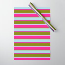 [ Thumbnail: Green, Light Blue, and Deep Pink Colored Lines/Stripes Pattern Wrapping Paper ]