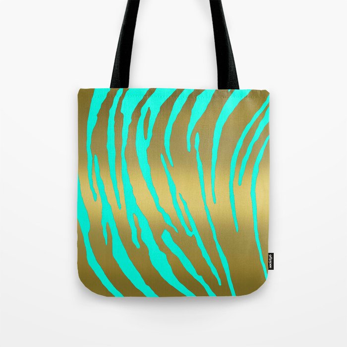 Gold Tiger Stripes Aqua Tote Bag