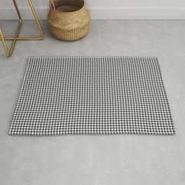 Soot Black and White Handpainted Houndstooth Check Watercolor Pattern Area & Throw Rug