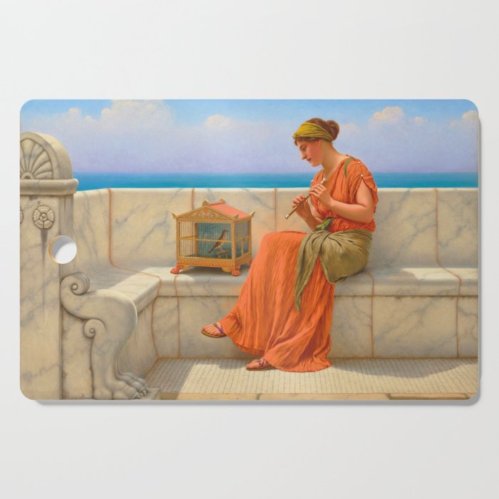 Songs without Words ,girl playing flute "Girl with a beautiful transparent Summer orange Dress" John Cutting Board