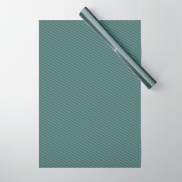 [ Thumbnail: Dark Olive Green & Blue Colored Pattern of Stripes Wrapping Paper ]