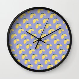 Lemon Citrus Pattern Purple Wall Clock