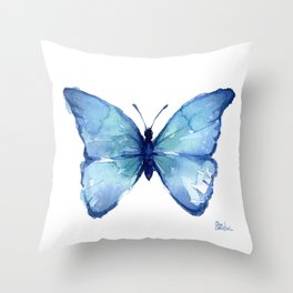 Blue Butterfly Watercolor Throw Pillow