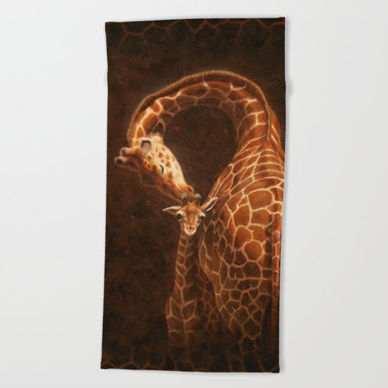 Reticulated Giraffe Mother and Baby Beach Towel