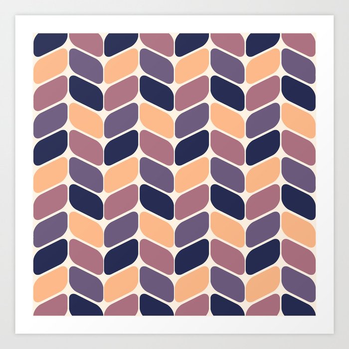 Vintage Diagonal Rectangles Multicolored Yellow Purple Art Print