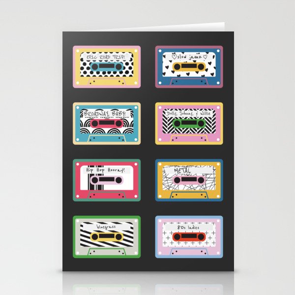 Mixed Mix Tapes - Dark Background Stationery Cards