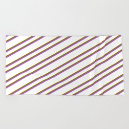 [ Thumbnail: White, Green & Orchid Colored Pattern of Stripes Beach Towel ]