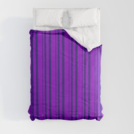 [ Thumbnail: Dark Violet & Midnight Blue Colored Stripes Pattern Comforter ]