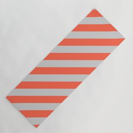 [ Thumbnail: Light Grey and Red Colored Striped/Lined Pattern Yoga Mat ]