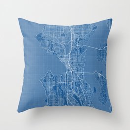 Seattle City Map of Washington State, USA - Blueprint Throw Pillow