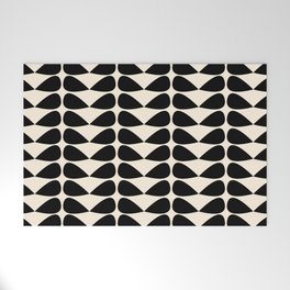 Mod Leaves Mid Century Modern Abstract Pattern in Black and Almond Cream Welcome Mat