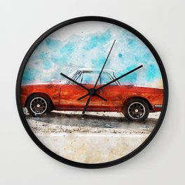 Red Sedan On Gray Sand During Daytime Wall Clock | Automobile, Switzerland, Painting, Vintage, Mountain, Vehicle, Car, Hotrod, Ghia, Transportation 
