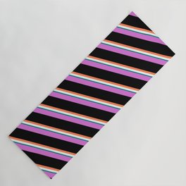 [ Thumbnail: Orchid, Black, Coral, Mint Cream, and Teal Colored Lines/Stripes Pattern Yoga Mat ]