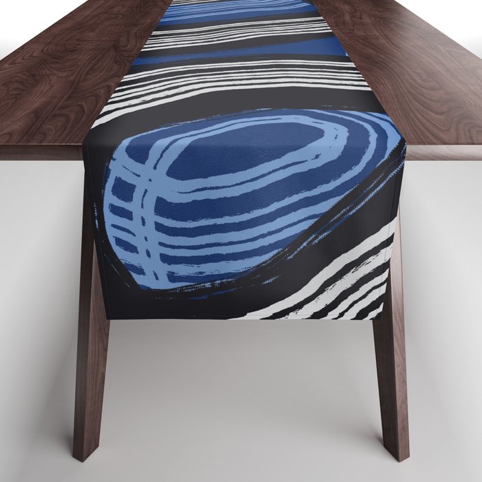 Blue white and black wavy stripe pattern Table Runner