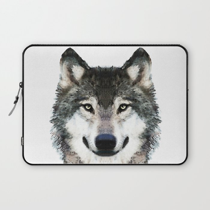 Timber Gray Wolf Art Full Face by Sharon Cummings Laptop Sleeve