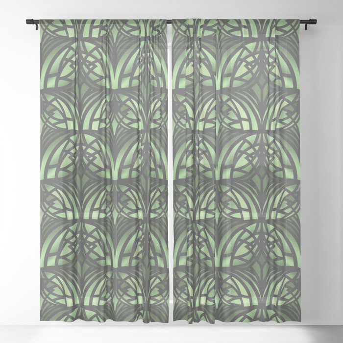 Emerald Green Art Deco Pattern Sheer Curtain