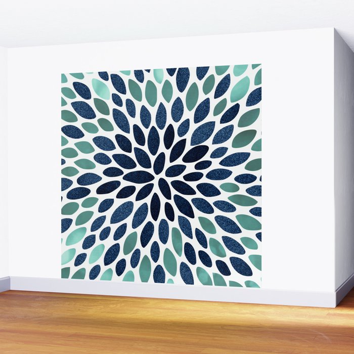 Flower Bloom, Aqua and Navy Wall Mural by meganmorrisart Society6