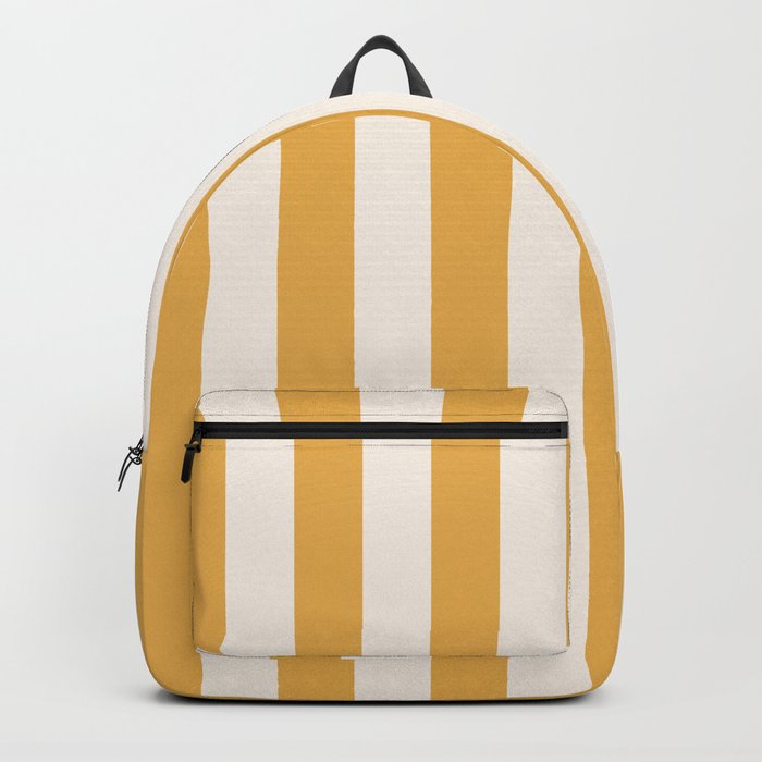 Mustard Yellow And Cream White Vertical Stripes Backpack
