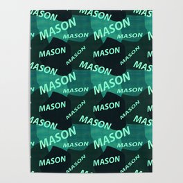 pattern with the name Mason in blue colors and watercolor texture Poster