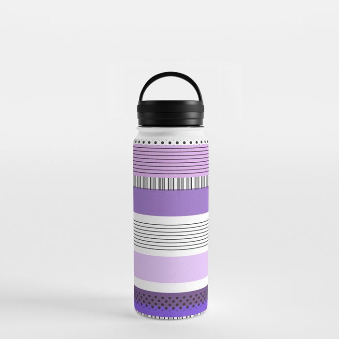 Purple Mixed Pattern With Stripes and Polka Shots Water Bottle