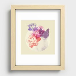 Siamese cat with three roses Recessed Framed Print
