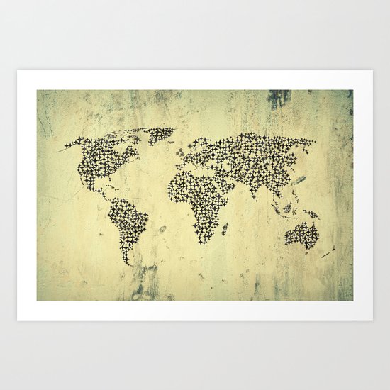 Black Star World Map Art Print