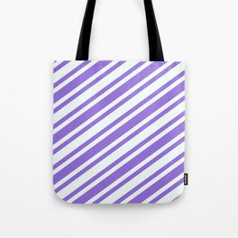 [ Thumbnail: Purple and Mint Cream Colored Pattern of Stripes Tote Bag ]