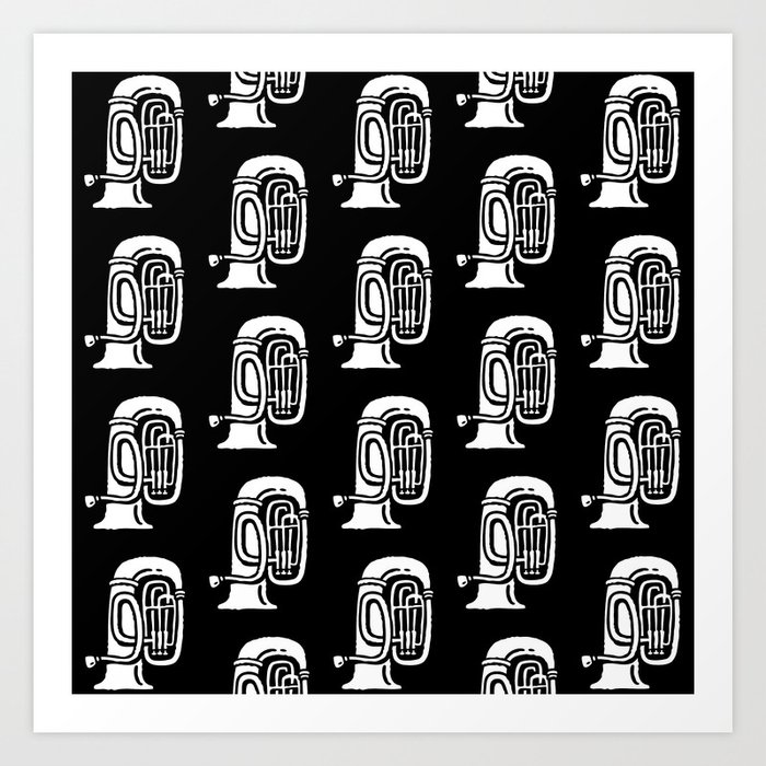 Tuba Pattern Black and White Art Print