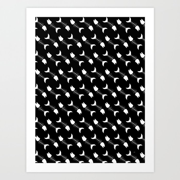 Black and White Fish Bones Pattern Art Print