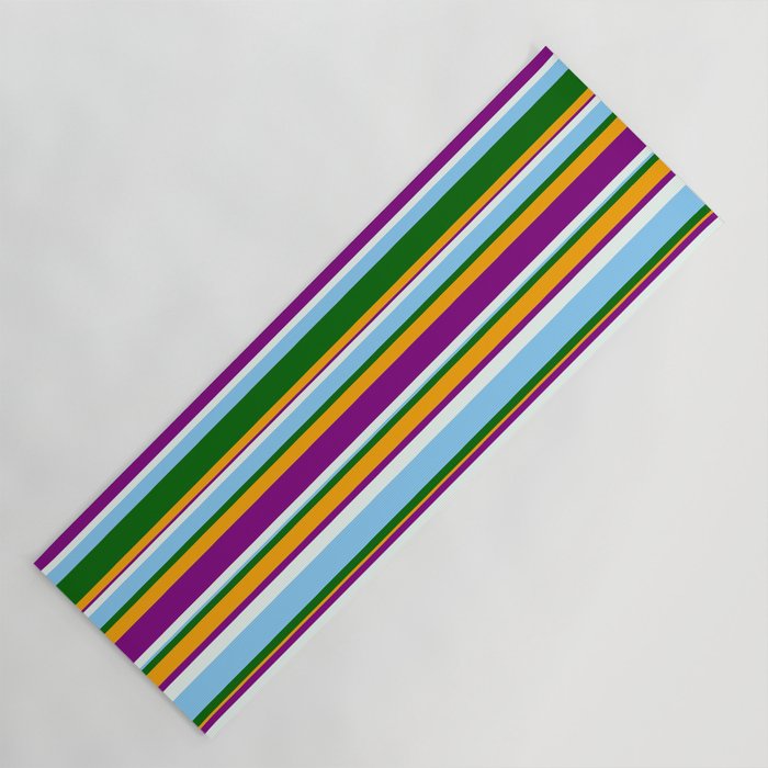 Eyecatching Orange, Purple, Mint Cream, Light Sky Blue & Dark Green Colored Stripes/Lines Pattern Yoga Mat