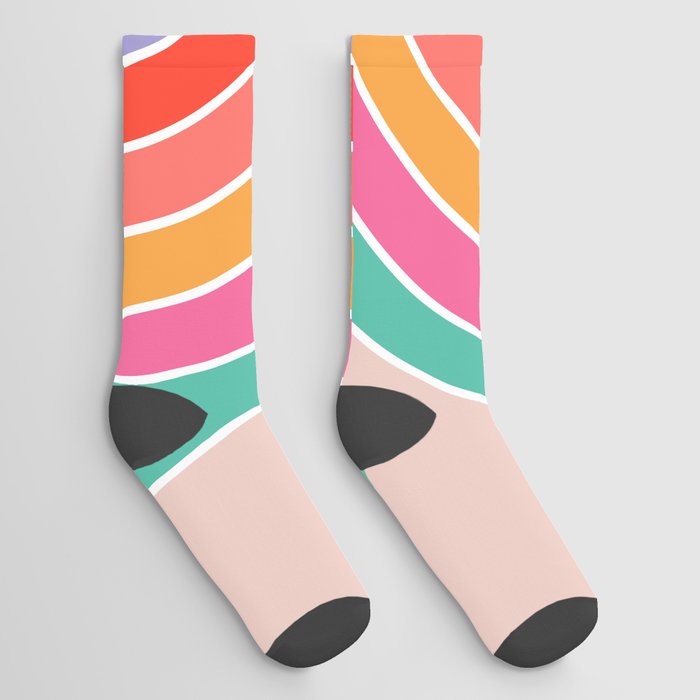 Retro Rainbow Print Modern Abstract Rainbow Socks