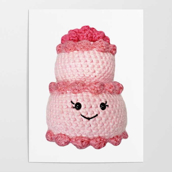 Cute Pink Crochet Cake Amigurumi Poster