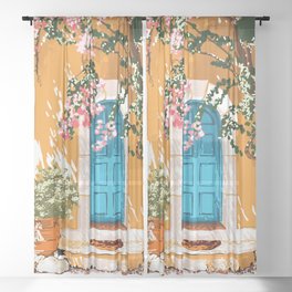 Oh The Places You Will Go | Spanish Bougainvillea Villa architecture Buildings | Boho Summer Travel Sheer Curtain