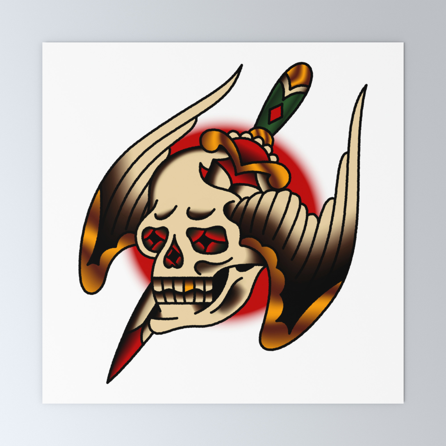 American Traditional Pierced Winged Skull Mini Art Print By Oldsalt Society6