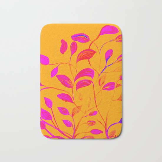 Peaches and Cream Red Leaves Bath Mat