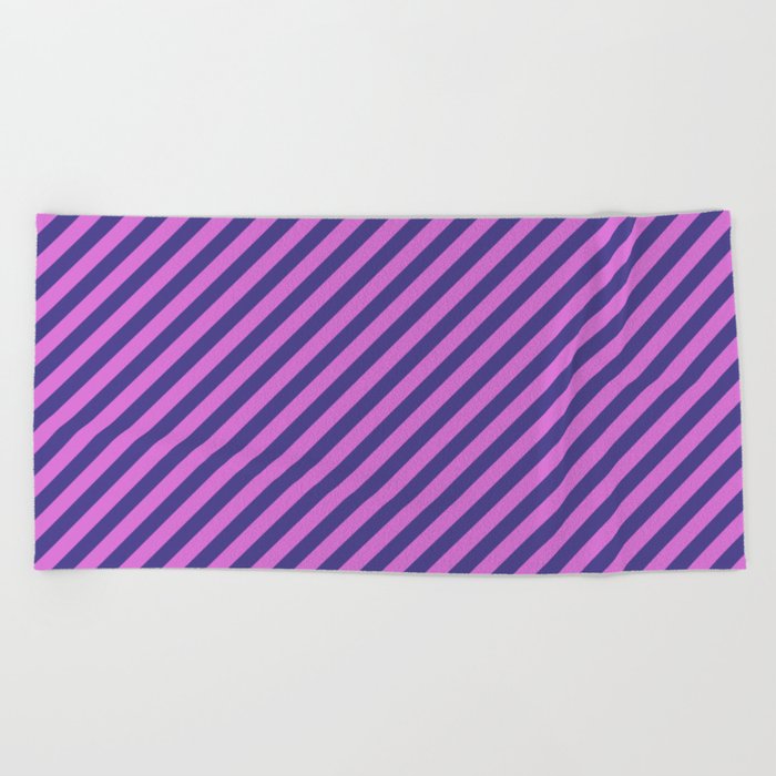 Orchid & Dark Slate Blue Colored Pattern of Stripes Beach Towel