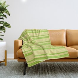 [ Thumbnail: Green & Tan Colored Lined/Striped Pattern Throw Blanket ]
